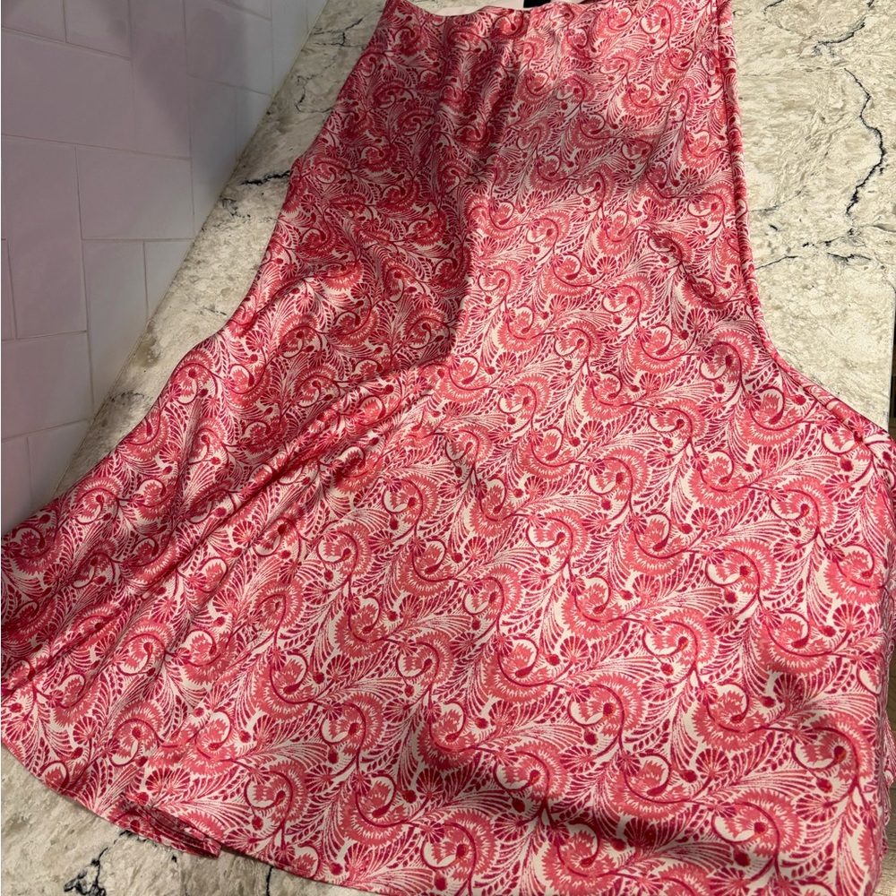 J. Crew Pink and White Flair Midi Skirt